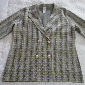 Joie Blazer L Houndstooth Gray/Green Sweater Double Breasted